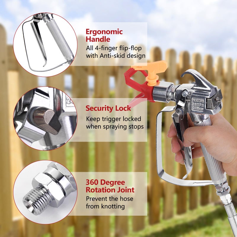 DUSICHIN DUS-036 Airless Paint Spray Gun High Pressure 3600 PSI 517 TIP Swivel Joint for Titan Graco Airless Paint Sprayers - Image 3